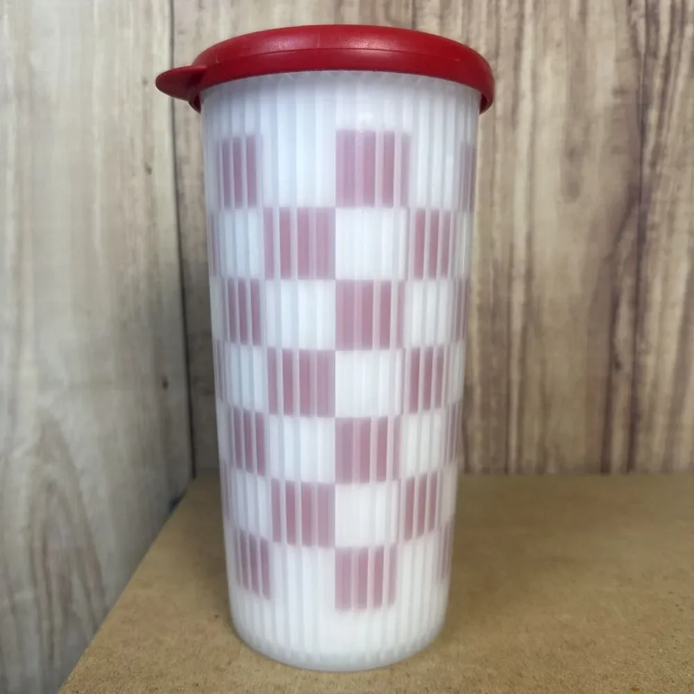 Tupperware Insulated Tumbler 24 oz Cup #3329, Drip-Less Seal #4185 Red & White
